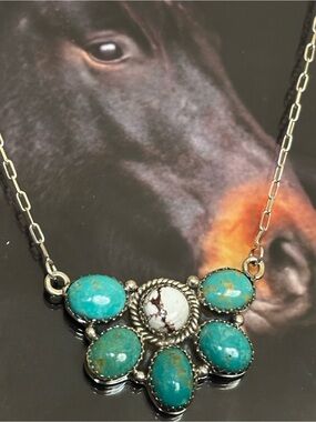 Krush Kandy Sterling Silver Turquoise & Wild Horse Cluster Necklace